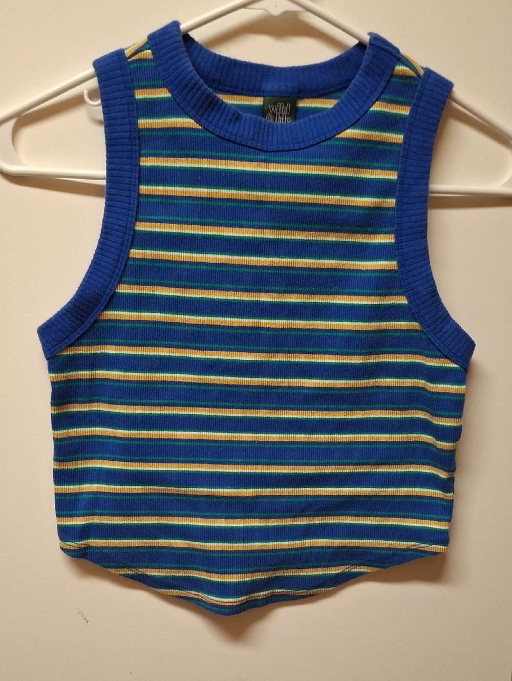 wild fable Royal Blue Ribbed Tank with Yellow & Green Stripes